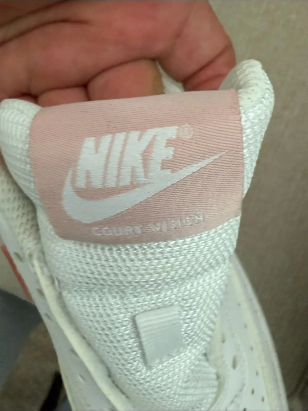 Nike White Sneakers with Light Pink Logo Tongue